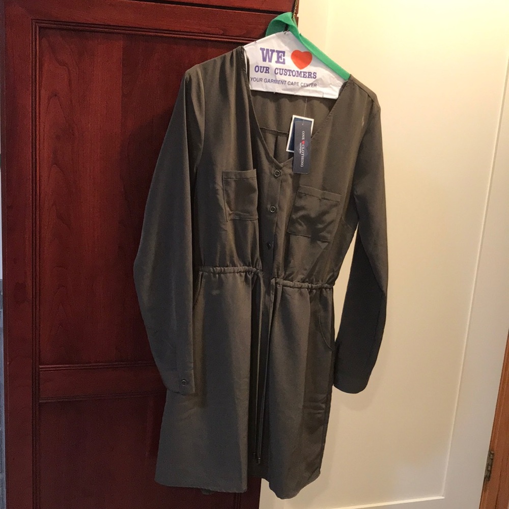 Army Green Long-sleeve Dress
